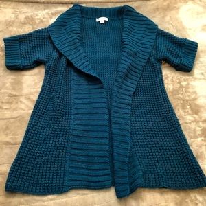 Short sleeved blue St. John’s Bay cardigan sweater. Size small.